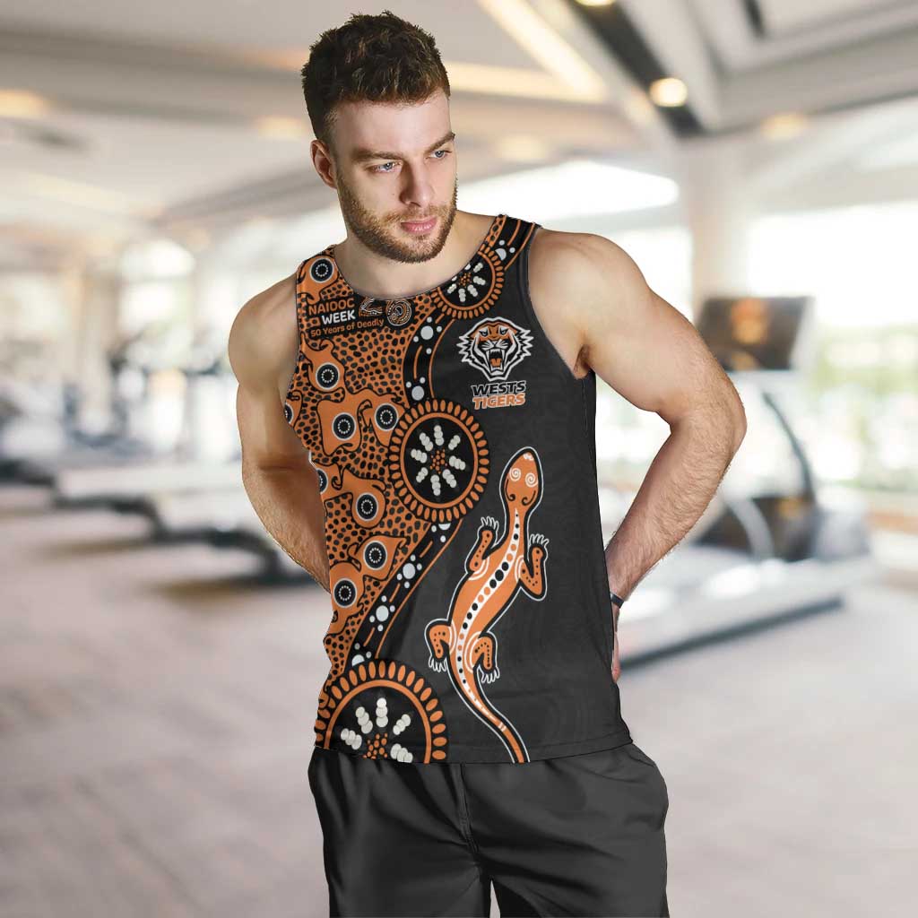 Wests Tigers NAIDOC Week 2026 Men Tank Top Aboriginal Lizard Dot Painting - 50 Years of Deadly
