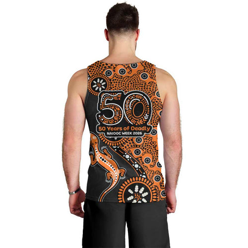 Wests Tigers NAIDOC Week 2026 Men Tank Top Aboriginal Lizard Dot Painting - 50 Years of Deadly
