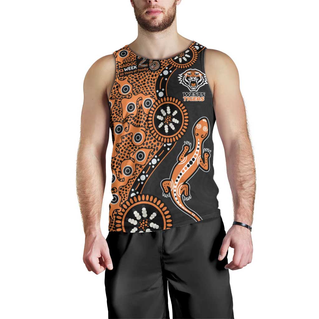 Wests Tigers NAIDOC Week 2026 Men Tank Top Aboriginal Lizard Dot Painting - 50 Years of Deadly