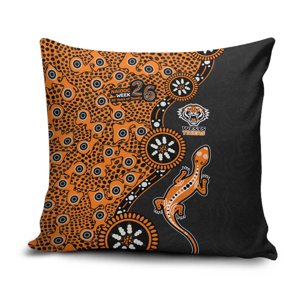 Wests Tigers NAIDOC Week 2026 Pillow Cover Aboriginal Lizard Dot Painting - 50 Years of Deadly