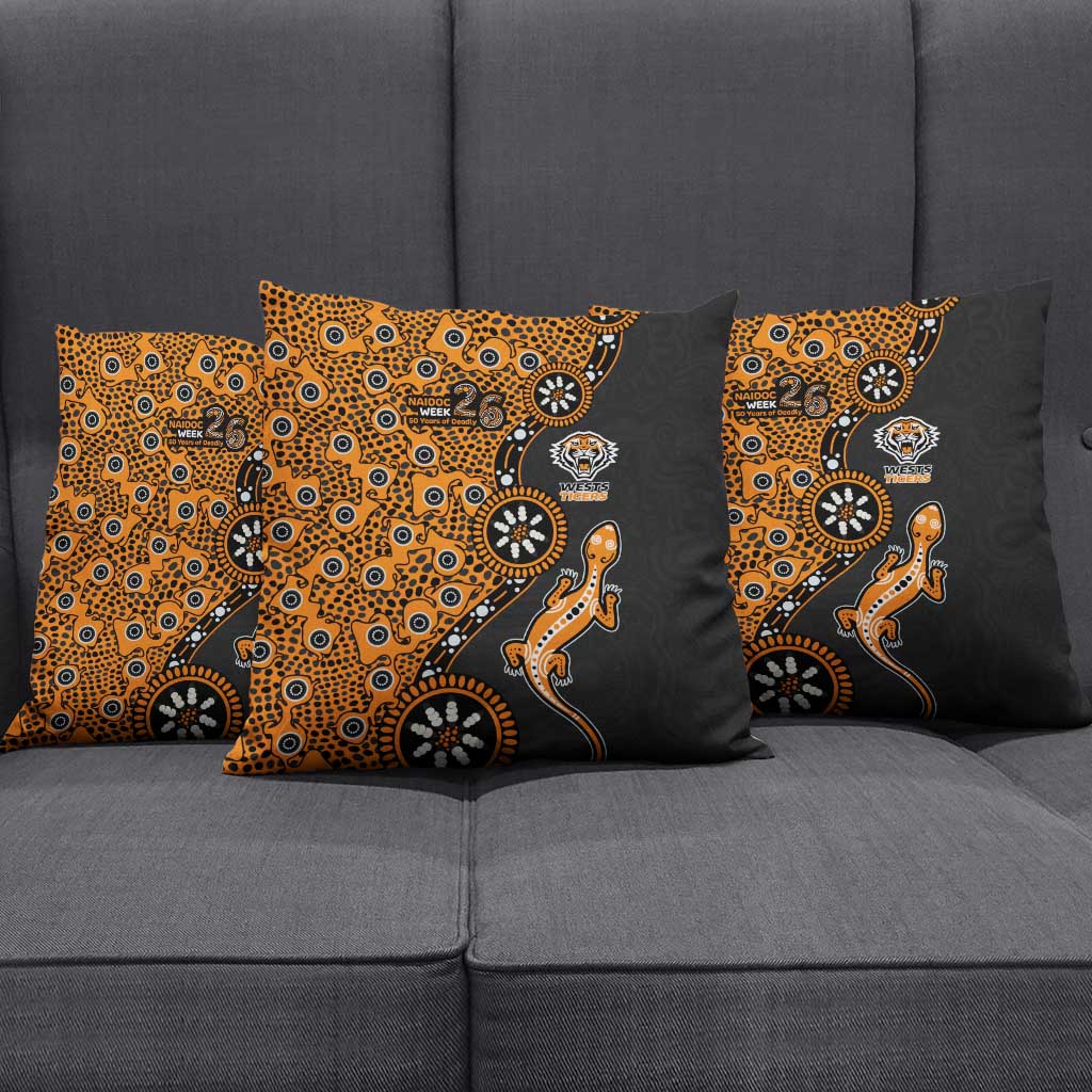 Wests Tigers NAIDOC Week 2026 Pillow Cover Aboriginal Lizard Dot Painting - 50 Years of Deadly