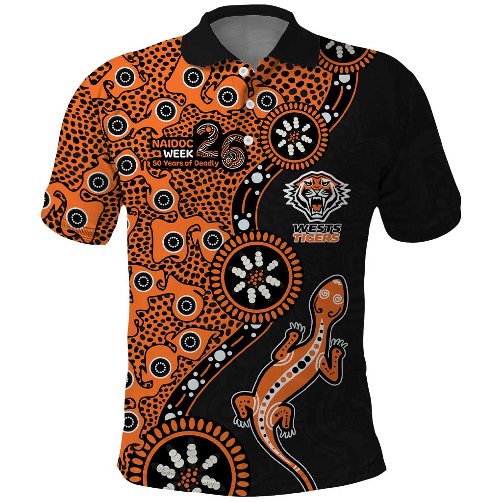 Wests Tigers NAIDOC Week 2026 Polo Shirt Aboriginal Lizard Dot Painting - 50 Years of Deadly