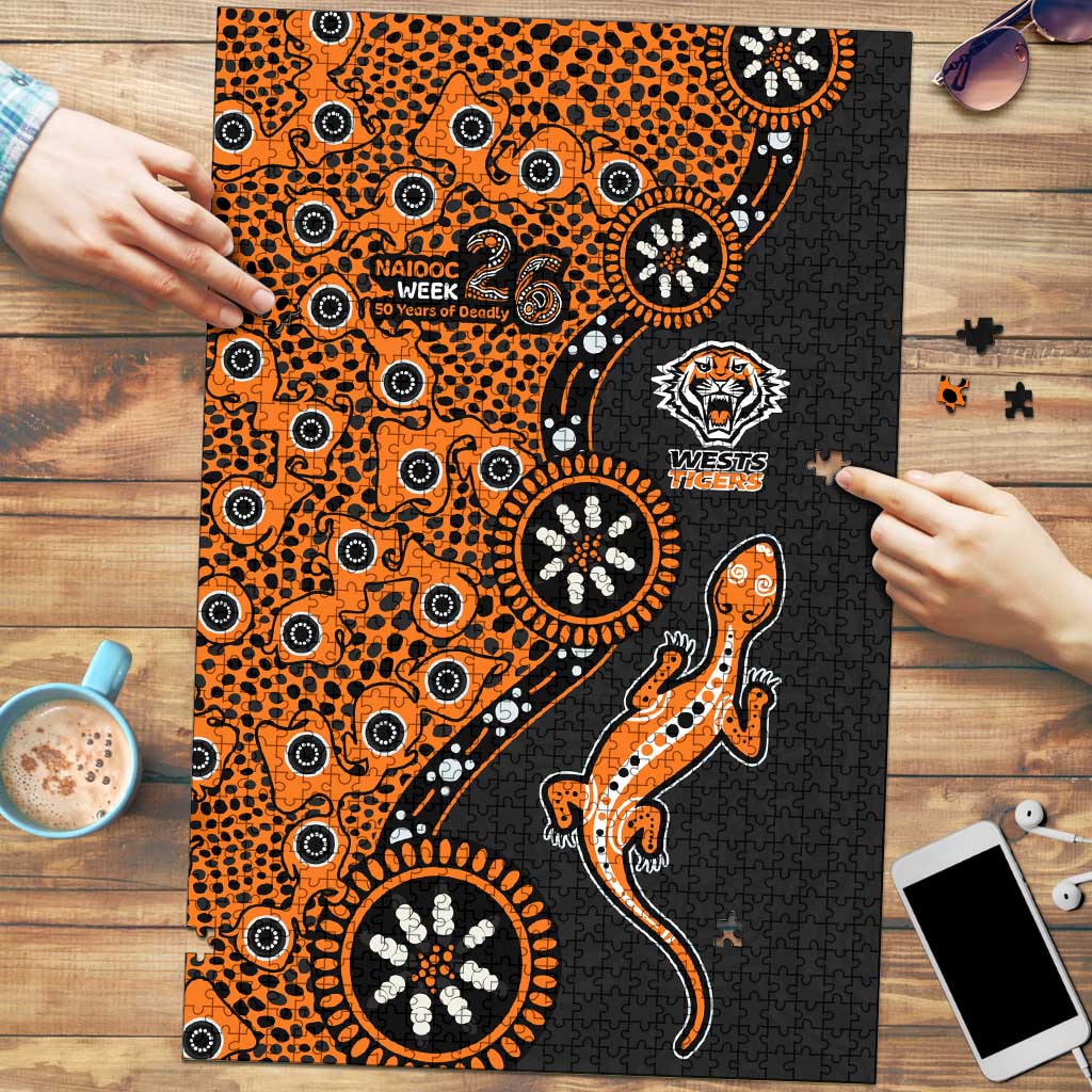 Wests Tigers NAIDOC Week 2026 Puzzle Aboriginal Lizard Dot Painting - 50 Years of Deadly
