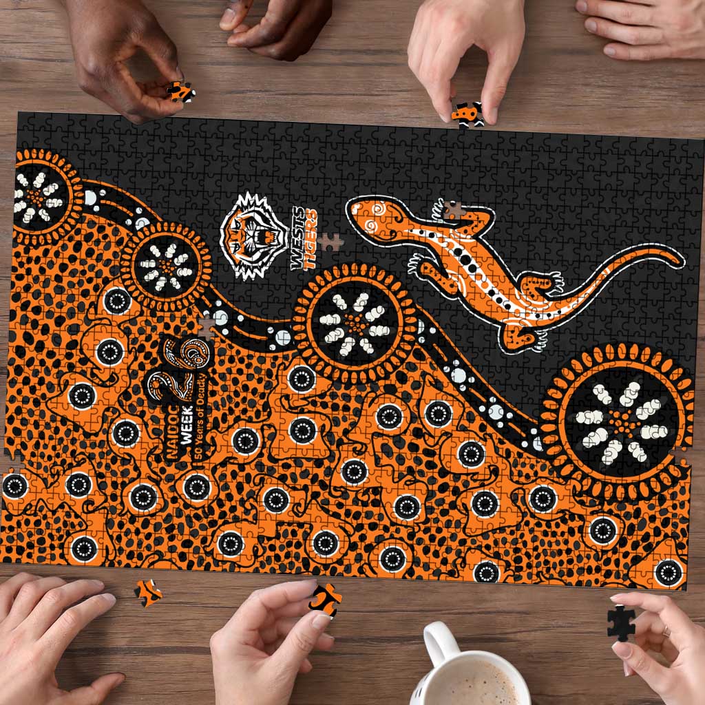 Wests Tigers NAIDOC Week 2026 Puzzle Aboriginal Lizard Dot Painting - 50 Years of Deadly