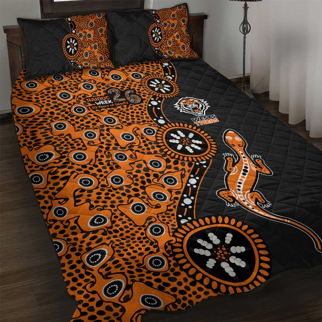 Wests Tigers NAIDOC Week 2026 Quilt Bed Set Aboriginal Lizard Dot Painting - 50 Years of Deadly