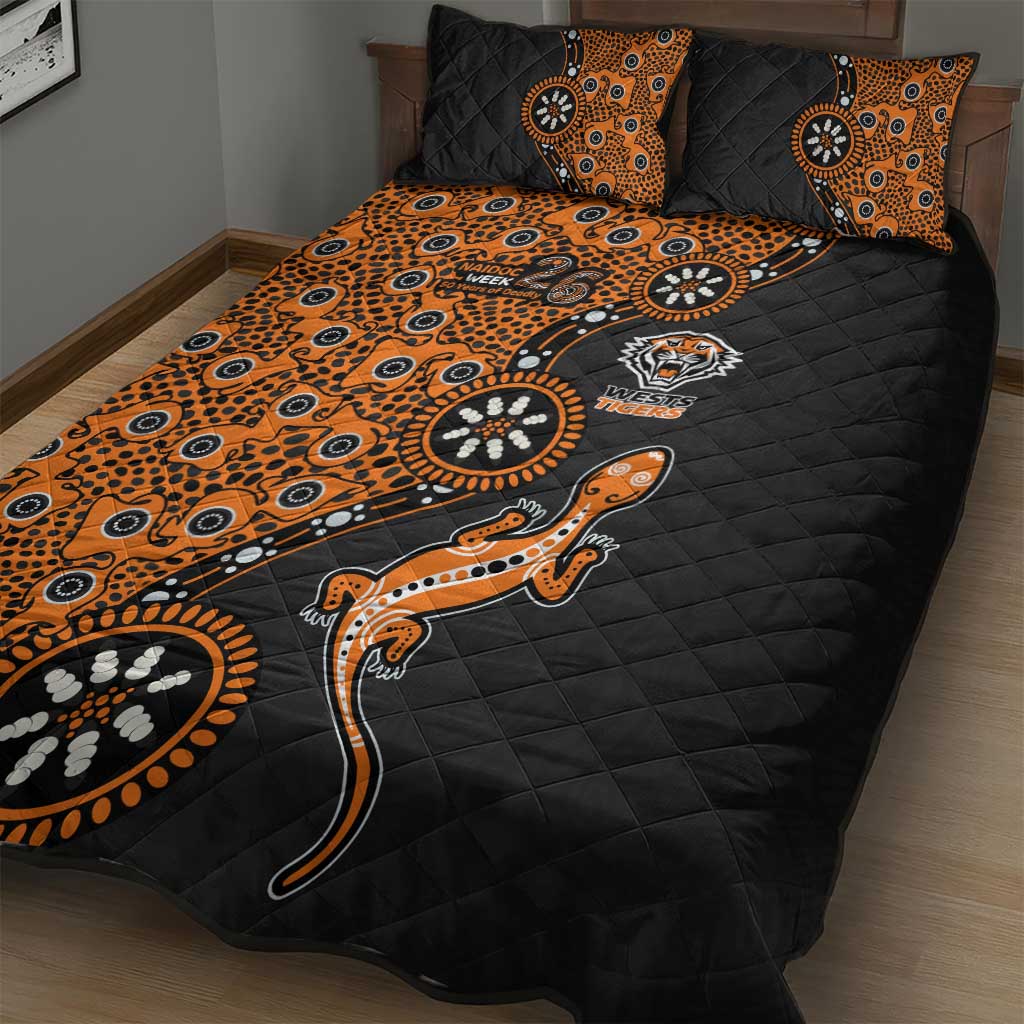 Wests Tigers NAIDOC Week 2026 Quilt Bed Set Aboriginal Lizard Dot Painting - 50 Years of Deadly