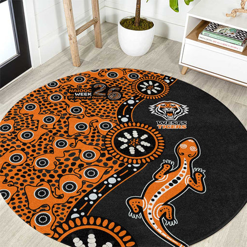 Wests Tigers NAIDOC Week 2026 Round Carpet Aboriginal Lizard Dot Painting - 50 Years of Deadly
