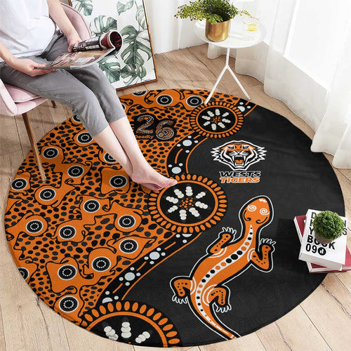 Wests Tigers NAIDOC Week 2026 Round Carpet Aboriginal Lizard Dot Painting - 50 Years of Deadly