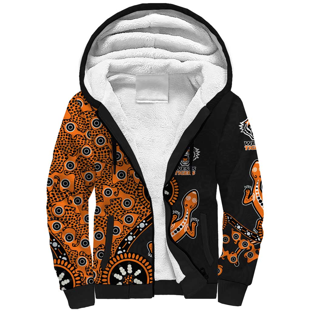 Wests Tigers NAIDOC Week 2026 Sherpa Hoodie Aboriginal Lizard Dot Painting - 50 Years of Deadly