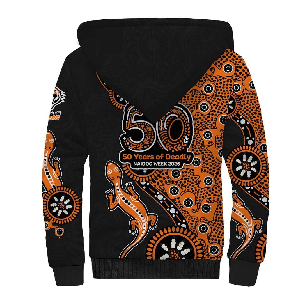 Wests Tigers NAIDOC Week 2026 Sherpa Hoodie Aboriginal Lizard Dot Painting - 50 Years of Deadly