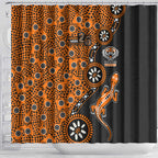 Wests Tigers NAIDOC Week 2026 Shower Curtain Aboriginal Lizard Dot Painting - 50 Years of Deadly