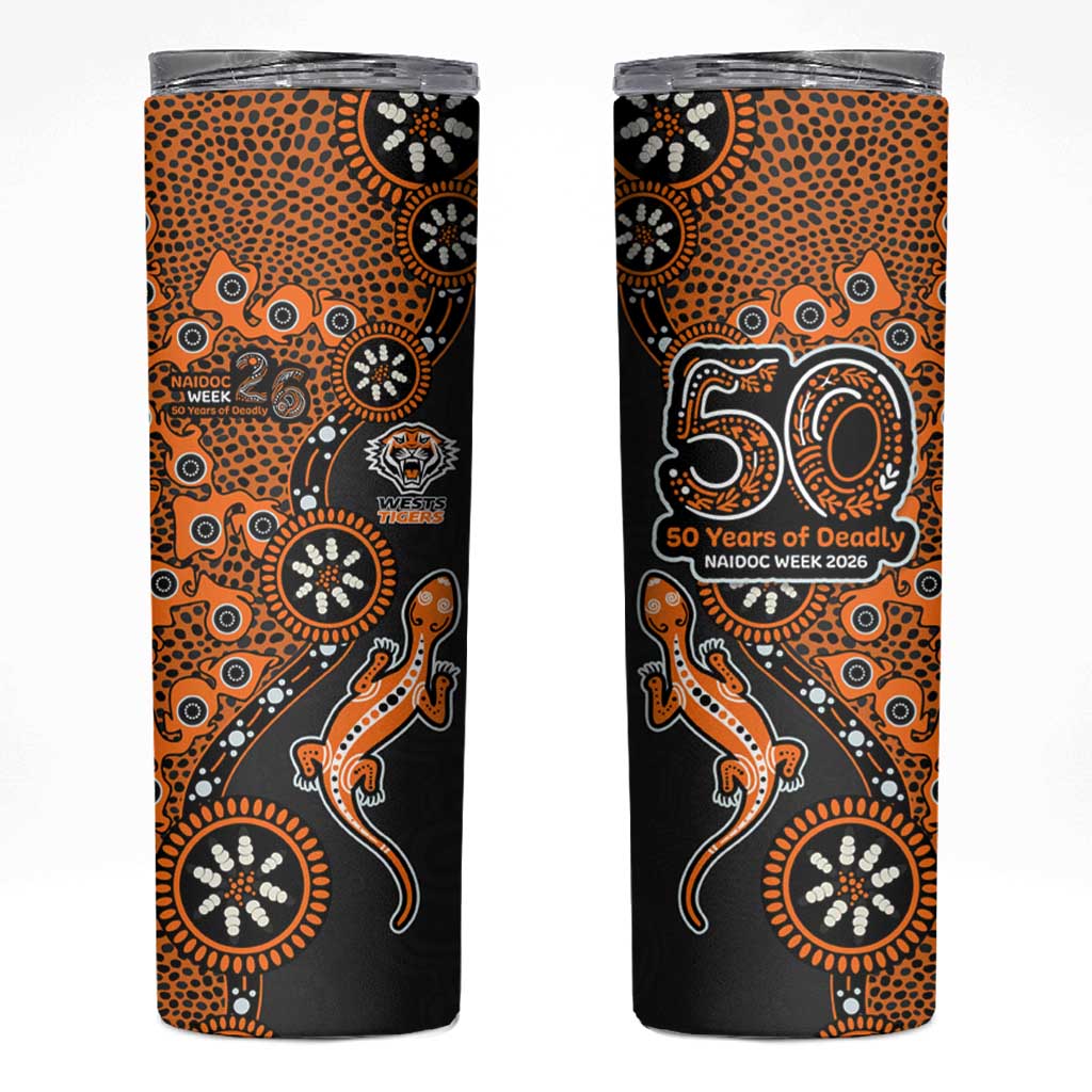 Wests Tigers NAIDOC Week 2026 Skinny Tumbler Aboriginal Lizard Dot Painting - 50 Years of Deadly