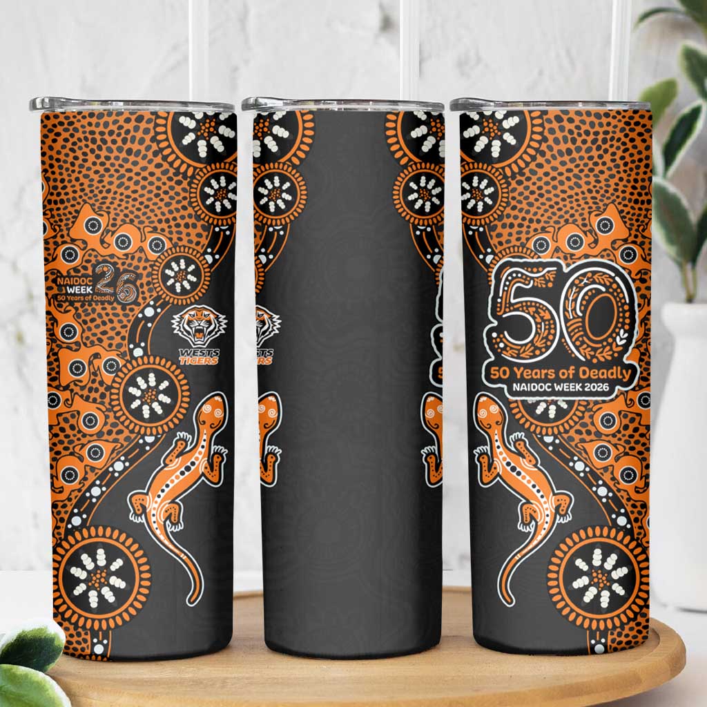 Wests Tigers NAIDOC Week 2026 Skinny Tumbler Aboriginal Lizard Dot Painting - 50 Years of Deadly