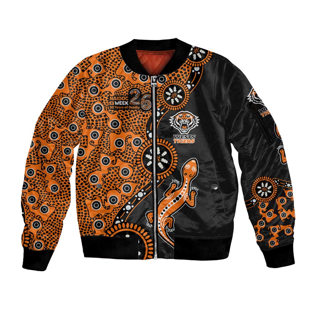 Wests Tigers NAIDOC Week 2026 Sleeve Zip Bomber Jacket Aboriginal Lizard Dot Painting - 50 Years of Deadly