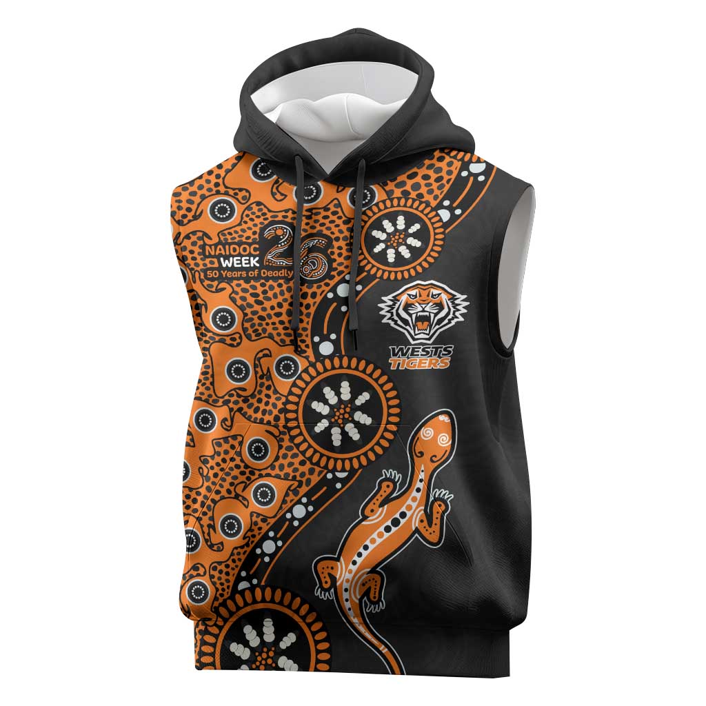 Wests Tigers NAIDOC Week 2026 Sleeveless Hoodie Aboriginal Lizard Dot Painting - 50 Years of Deadly