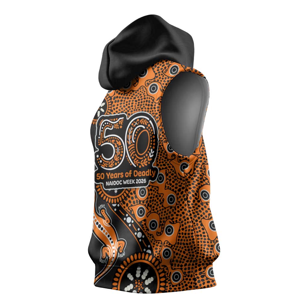Wests Tigers NAIDOC Week 2026 Sleeveless Hoodie Aboriginal Lizard Dot Painting - 50 Years of Deadly