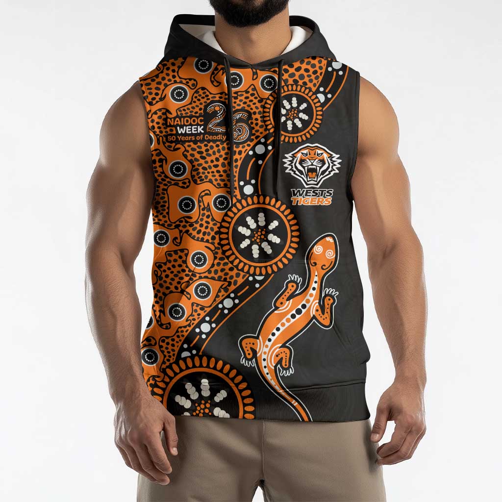 Wests Tigers NAIDOC Week 2026 Sleeveless Hoodie Aboriginal Lizard Dot Painting - 50 Years of Deadly