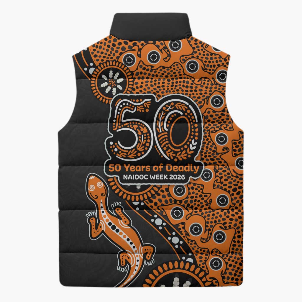Wests Tigers NAIDOC Week 2026 Sleeveless Puffer Jacket Aboriginal Lizard Dot Painting - 50 Years of Deadly