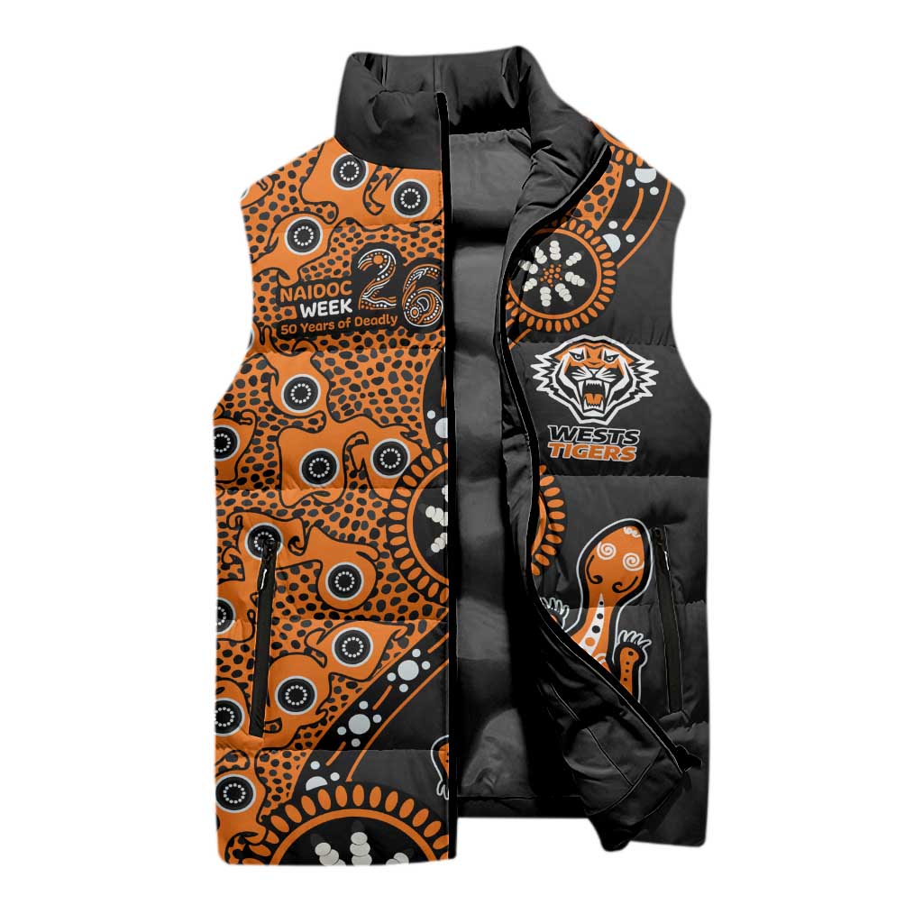 Wests Tigers NAIDOC Week 2026 Sleeveless Puffer Jacket Aboriginal Lizard Dot Painting - 50 Years of Deadly