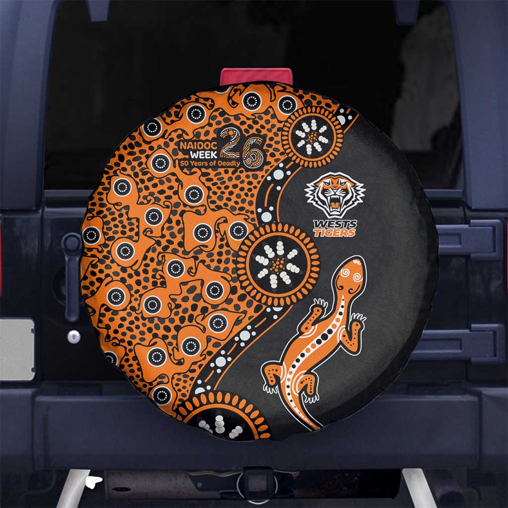 Wests Tigers NAIDOC Week 2026 Spare Tire Cover Aboriginal Lizard Dot Painting - 50 Years of Deadly
