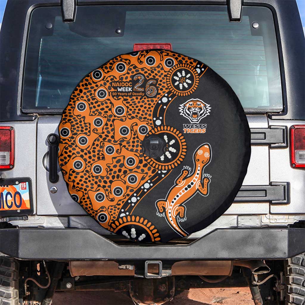 Wests Tigers NAIDOC Week 2026 Spare Tire Cover Aboriginal Lizard Dot Painting - 50 Years of Deadly