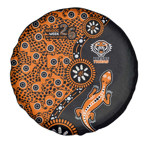 Wests Tigers NAIDOC Week 2026 Spare Tire Cover Aboriginal Lizard Dot Painting - 50 Years of Deadly