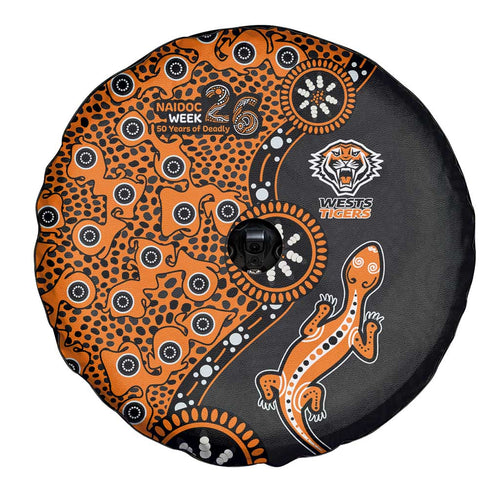 Wests Tigers NAIDOC Week 2026 Spare Tire Cover Aboriginal Lizard Dot Painting - 50 Years of Deadly