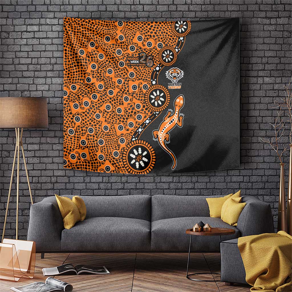 Wests Tigers NAIDOC Week 2026 Tapestry Aboriginal Lizard Dot Painting - 50 Years of Deadly