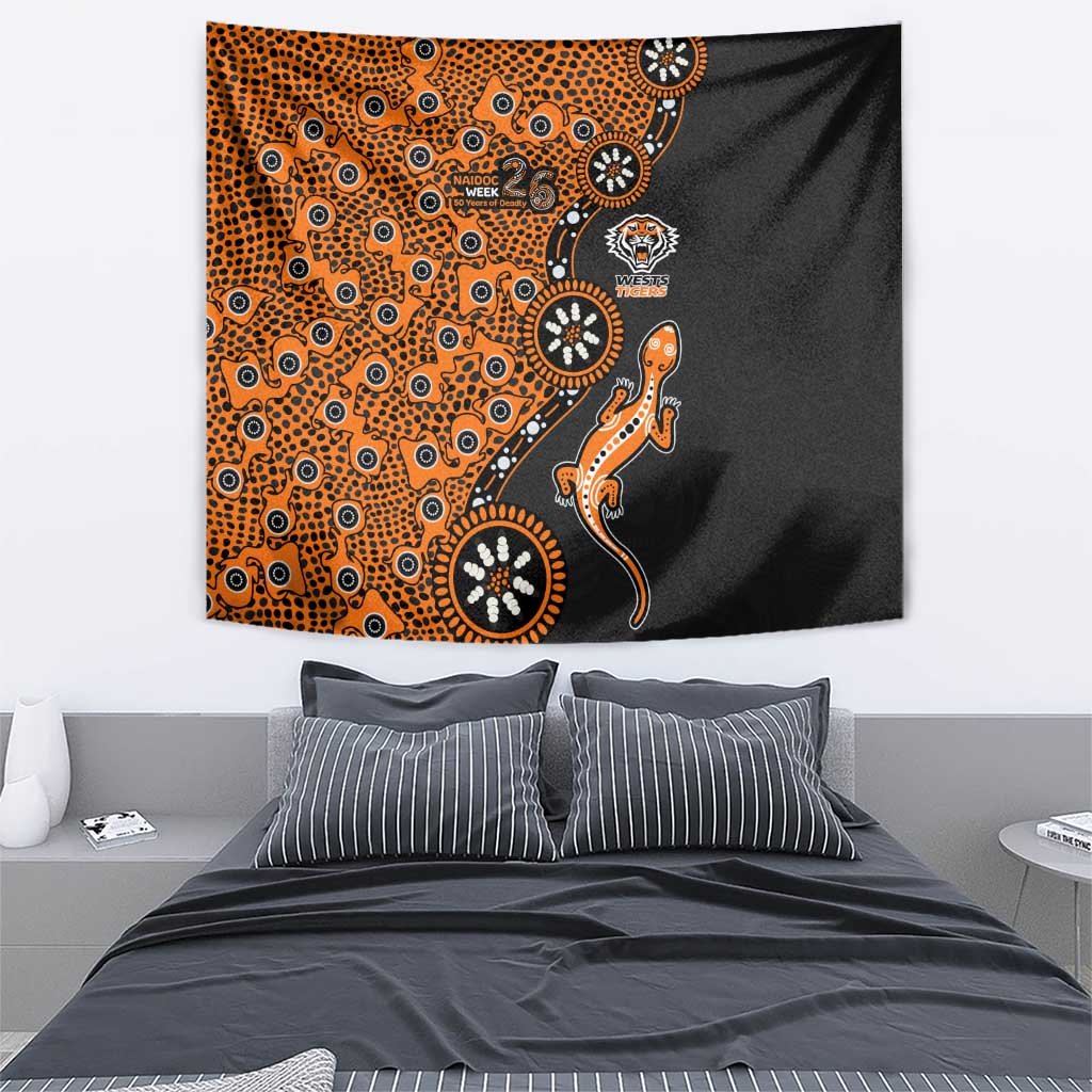 Wests Tigers NAIDOC Week 2026 Tapestry Aboriginal Lizard Dot Painting - 50 Years of Deadly
