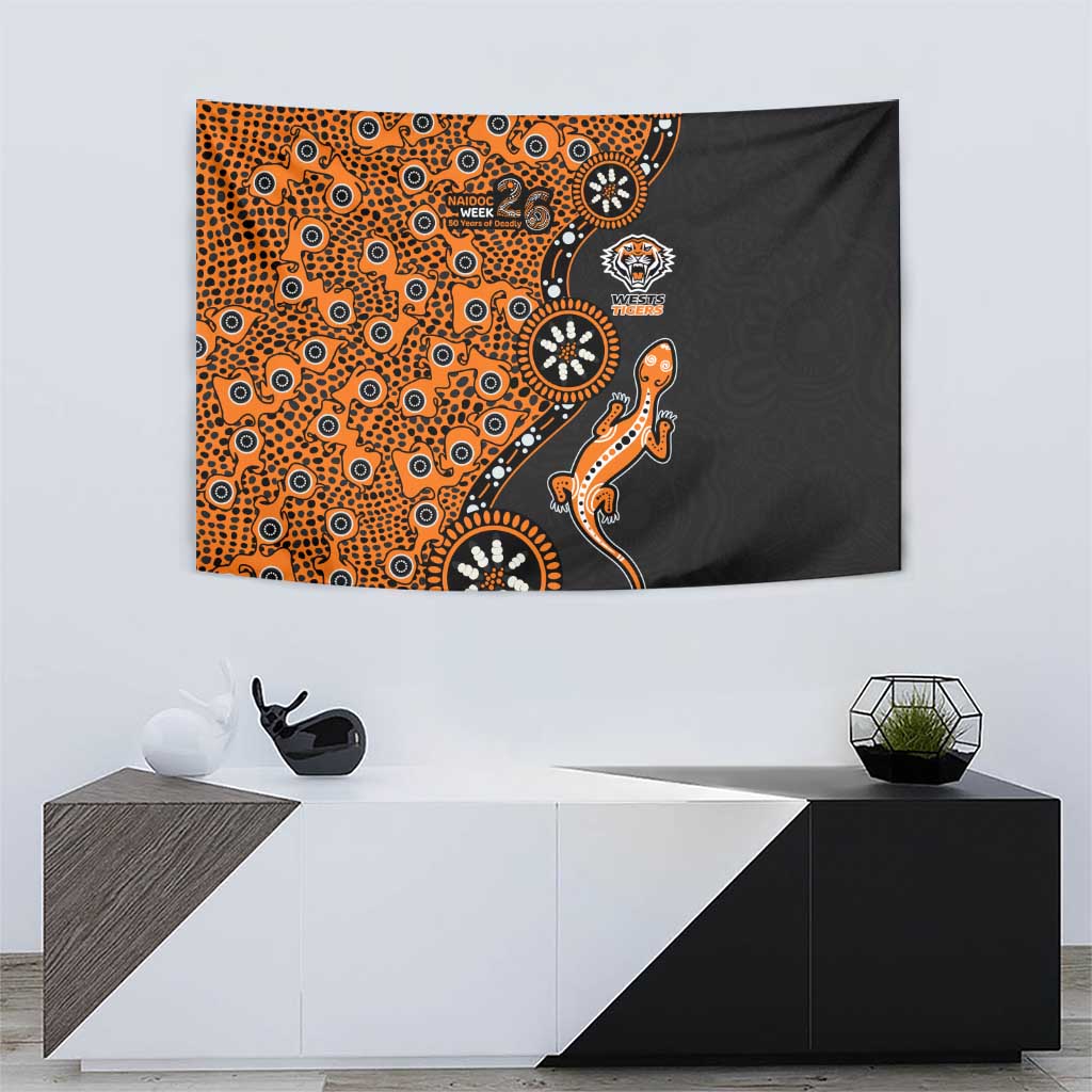 Wests Tigers NAIDOC Week 2026 Tapestry Aboriginal Lizard Dot Painting - 50 Years of Deadly