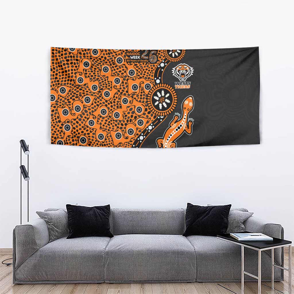 Wests Tigers NAIDOC Week 2026 Tapestry Aboriginal Lizard Dot Painting - 50 Years of Deadly