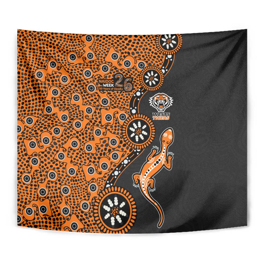 Wests Tigers NAIDOC Week 2026 Tapestry Aboriginal Lizard Dot Painting - 50 Years of Deadly