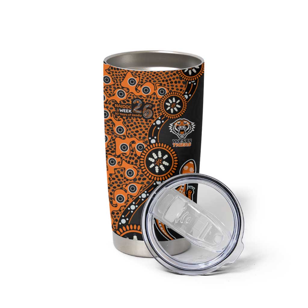 Wests Tigers NAIDOC Week 2026 Tumbler Cup Aboriginal Lizard Dot Painting - 50 Years of Deadly