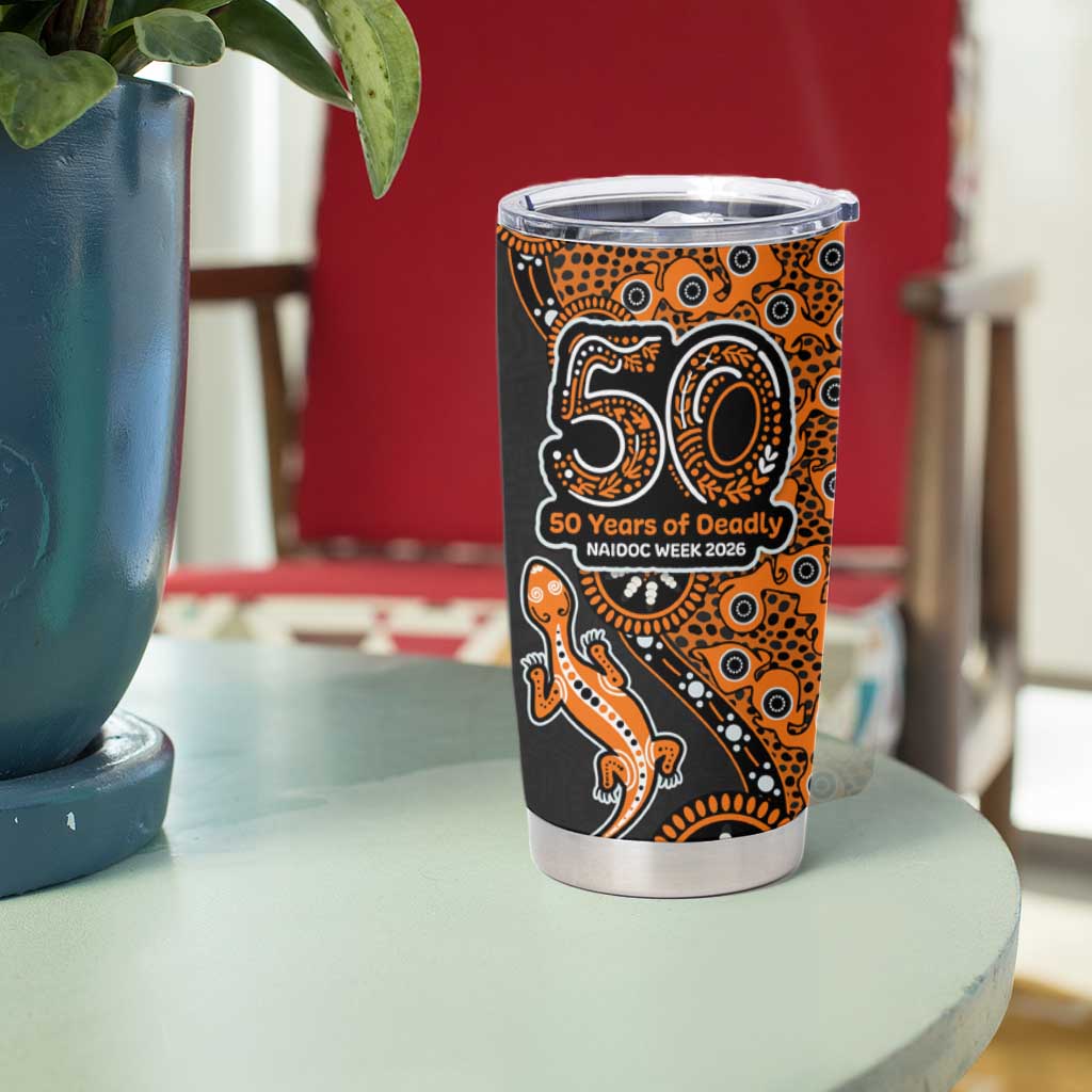 Wests Tigers NAIDOC Week 2026 Tumbler Cup Aboriginal Lizard Dot Painting - 50 Years of Deadly