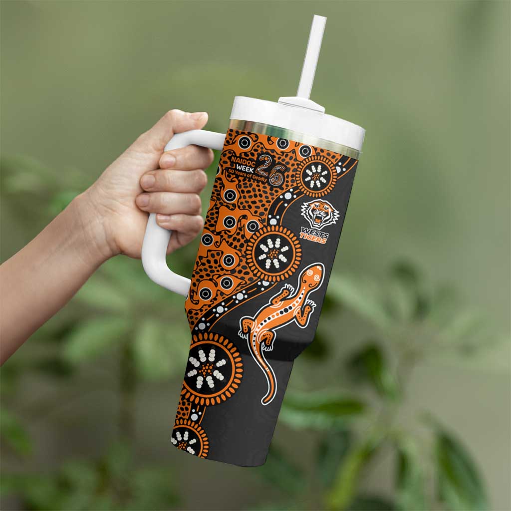 Wests Tigers NAIDOC Week 2026 Tumbler With Handle Aboriginal Lizard Dot Painting - 50 Years of Deadly