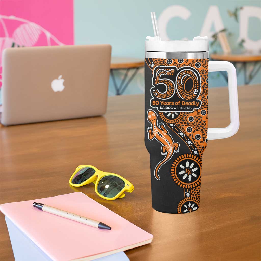 Wests Tigers NAIDOC Week 2026 Tumbler With Handle Aboriginal Lizard Dot Painting - 50 Years of Deadly