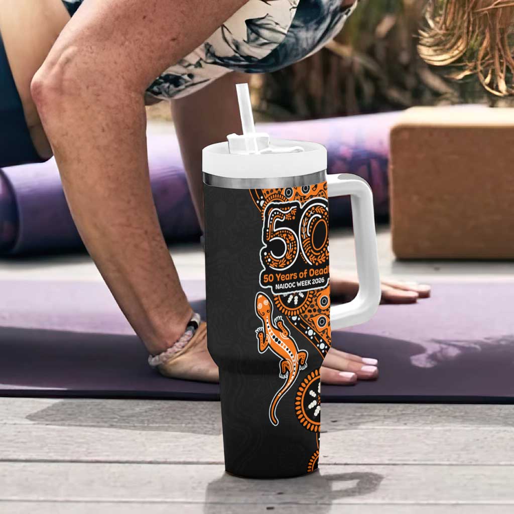 Wests Tigers NAIDOC Week 2026 Tumbler With Handle Aboriginal Lizard Dot Painting - 50 Years of Deadly