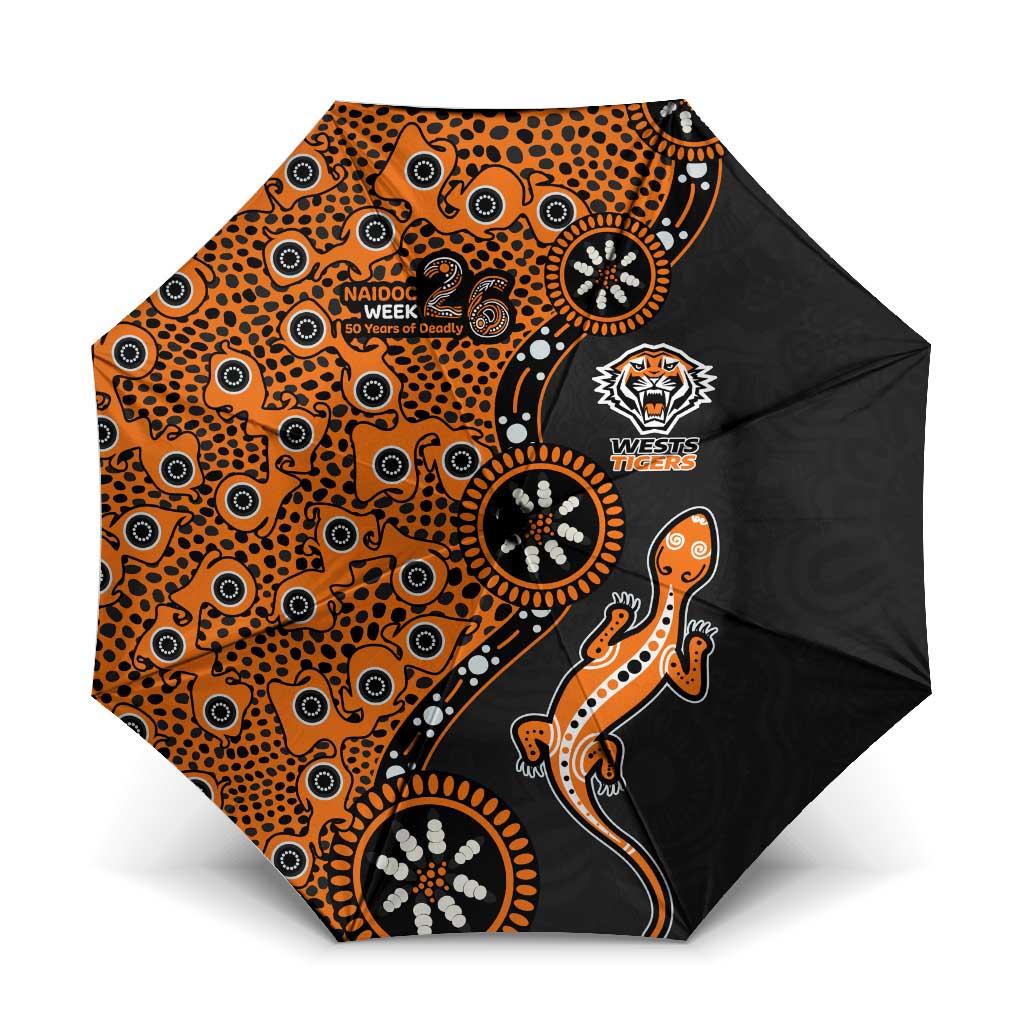 Wests Tigers NAIDOC Week 2026 Umbrella Aboriginal Lizard Dot Painting - 50 Years of Deadly