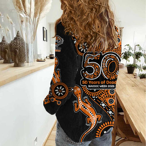 Wests Tigers NAIDOC Week 2026 Women Casual Shirt Aboriginal Lizard Dot Painting - 50 Years of Deadly