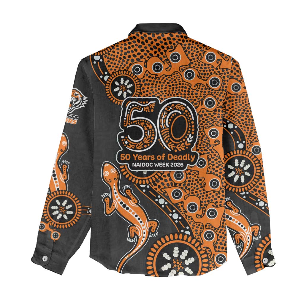 Wests Tigers NAIDOC Week 2026 Women Casual Shirt Aboriginal Lizard Dot Painting - 50 Years of Deadly