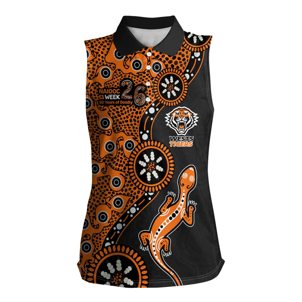 Wests Tigers NAIDOC Week 2026 Women Sleeveless Polo Shirt Aboriginal Lizard Dot Painting - 50 Years of Deadly