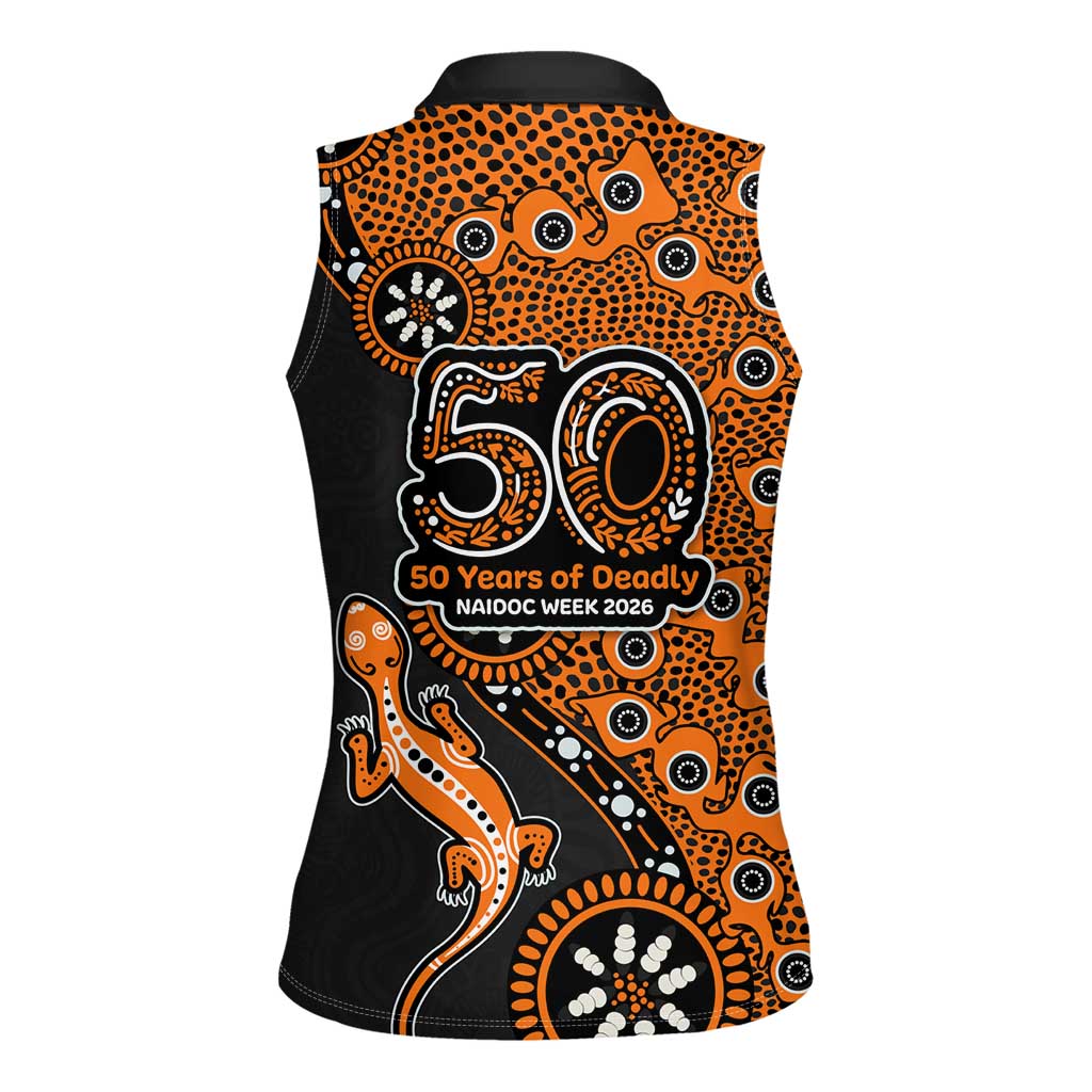 Wests Tigers NAIDOC Week 2026 Women Sleeveless Polo Shirt Aboriginal Lizard Dot Painting - 50 Years of Deadly