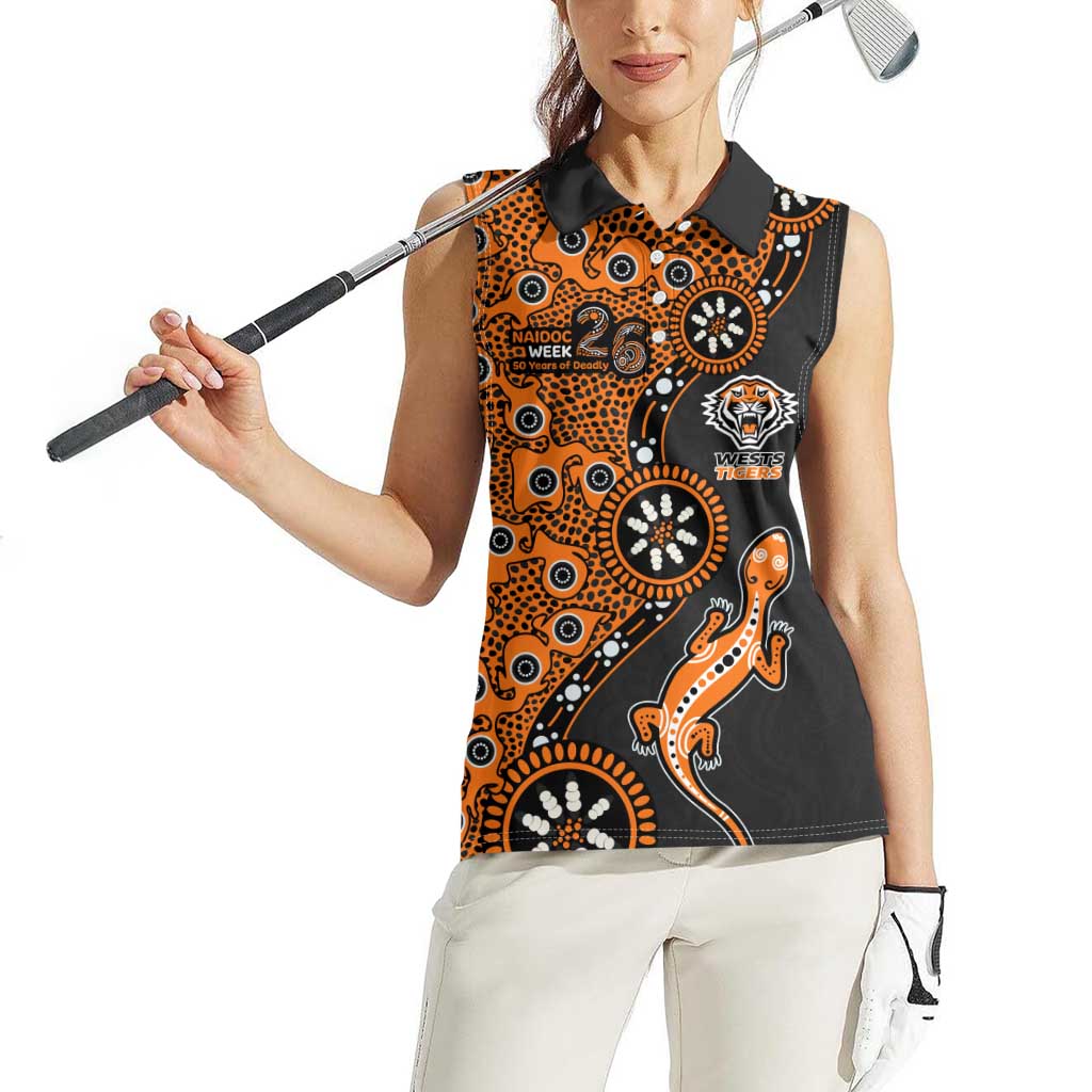 Wests Tigers NAIDOC Week 2026 Women Sleeveless Polo Shirt Aboriginal Lizard Dot Painting - 50 Years of Deadly