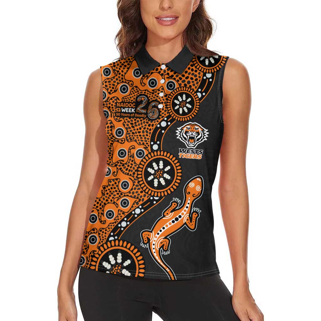 Wests Tigers NAIDOC Week 2026 Women Sleeveless Polo Shirt Aboriginal Lizard Dot Painting - 50 Years of Deadly