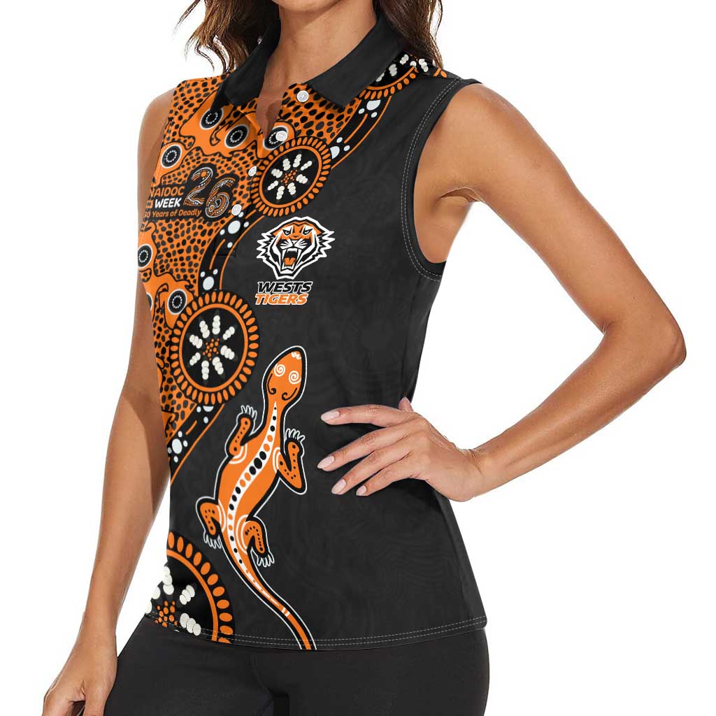Wests Tigers NAIDOC Week 2026 Women Sleeveless Polo Shirt Aboriginal Lizard Dot Painting - 50 Years of Deadly