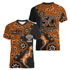 Wests Tigers NAIDOC Week 2026 Women V-Neck T-Shirt Aboriginal Lizard Dot Painting - 50 Years of Deadly