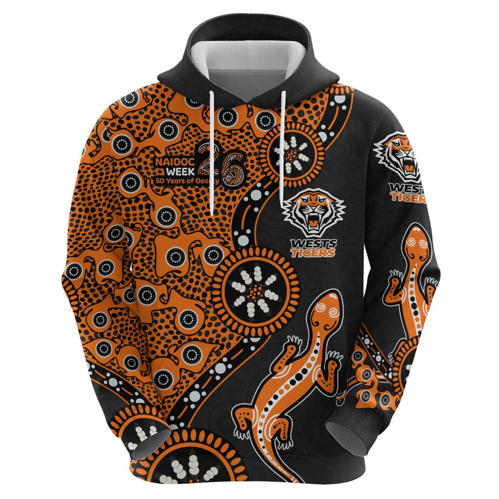 Wests Tigers NAIDOC Week 2026 Zip Hoodie Aboriginal Lizard Dot Painting - 50 Years of Deadly