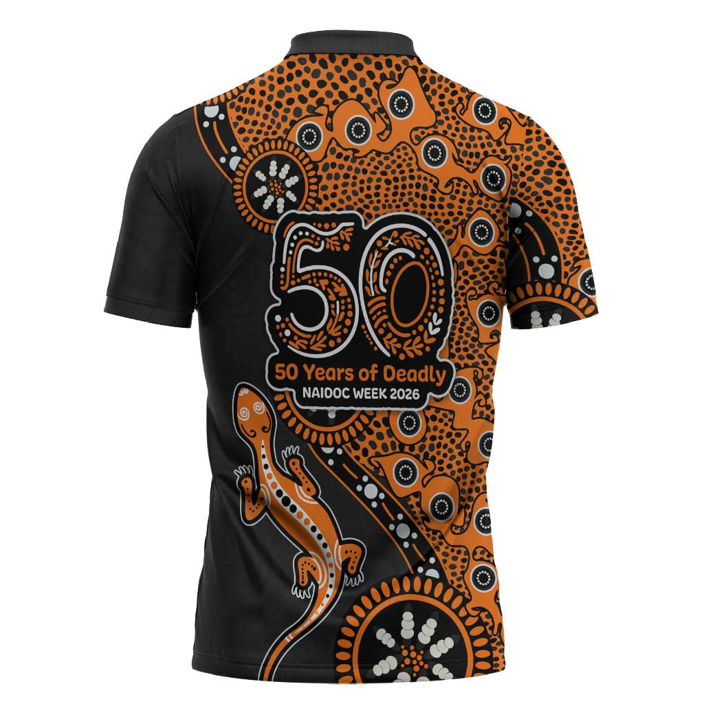 Wests Tigers NAIDOC Week 2026 Zipper Polo Shirt Aboriginal Lizard Dot Painting - 50 Years of Deadly