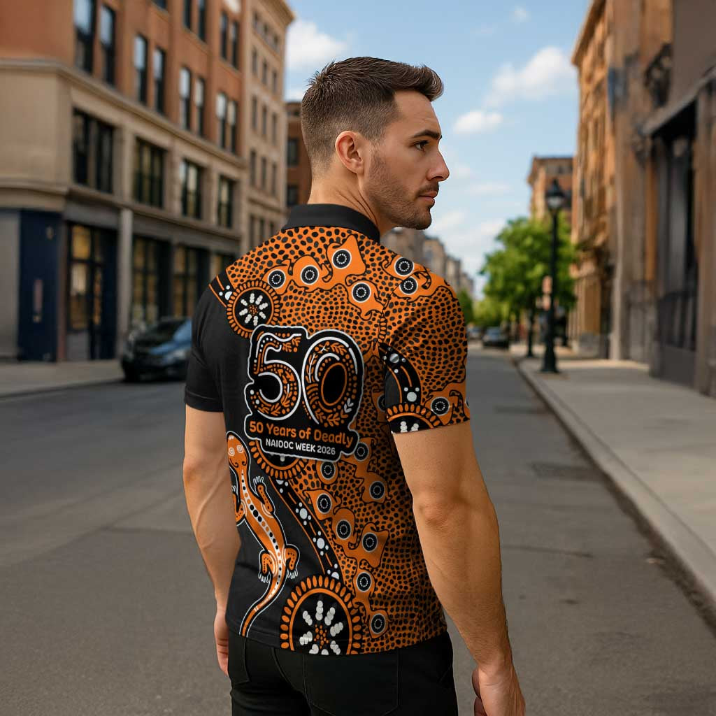 Wests Tigers NAIDOC Week 2026 Zipper Polo Shirt Aboriginal Lizard Dot Painting - 50 Years of Deadly