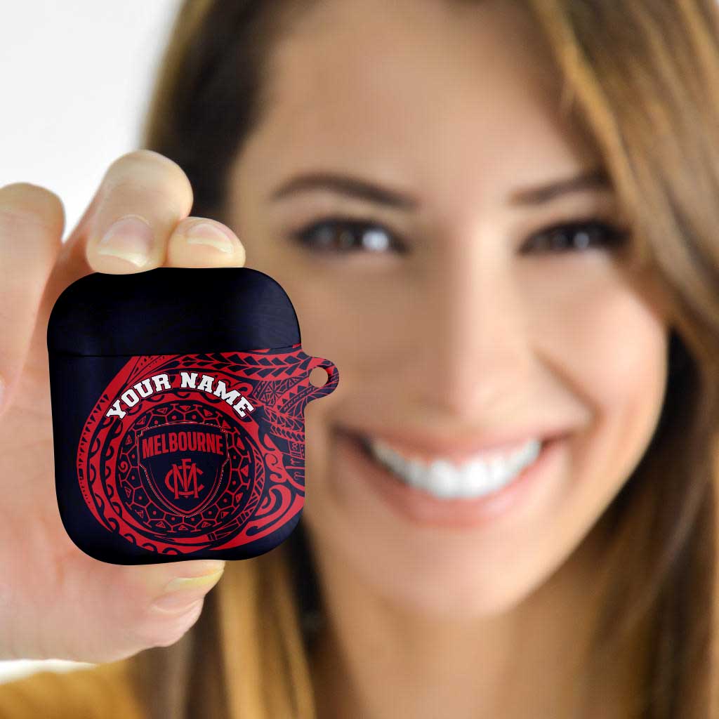 Personalized Melbourne Demons Polynesian AirPods Case Tribal Chest and Sleeve Tattoo Heritage Warrior